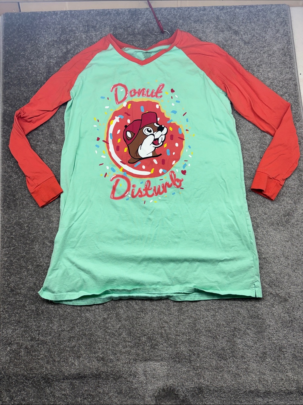 Bucees Buc-ees Long Sleeve Sleep Shirt Dress Pajama Womens L XL Donut Disturb